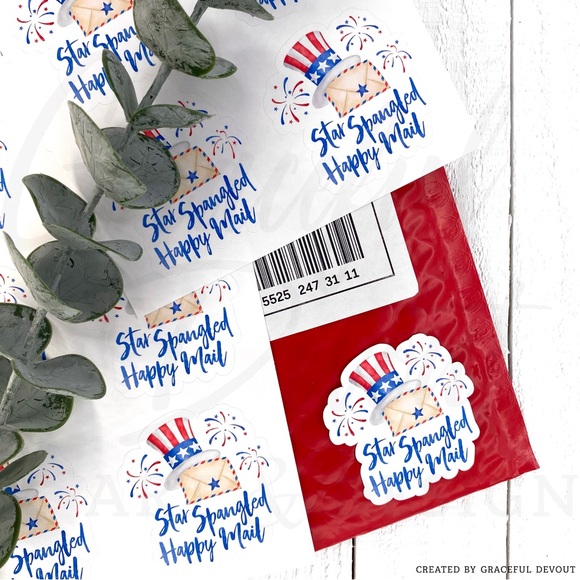 Star Spangled Happy Mail - 2" (inches) Sticker (48ct.)  [GD78-48] - Picture 4 of 5
